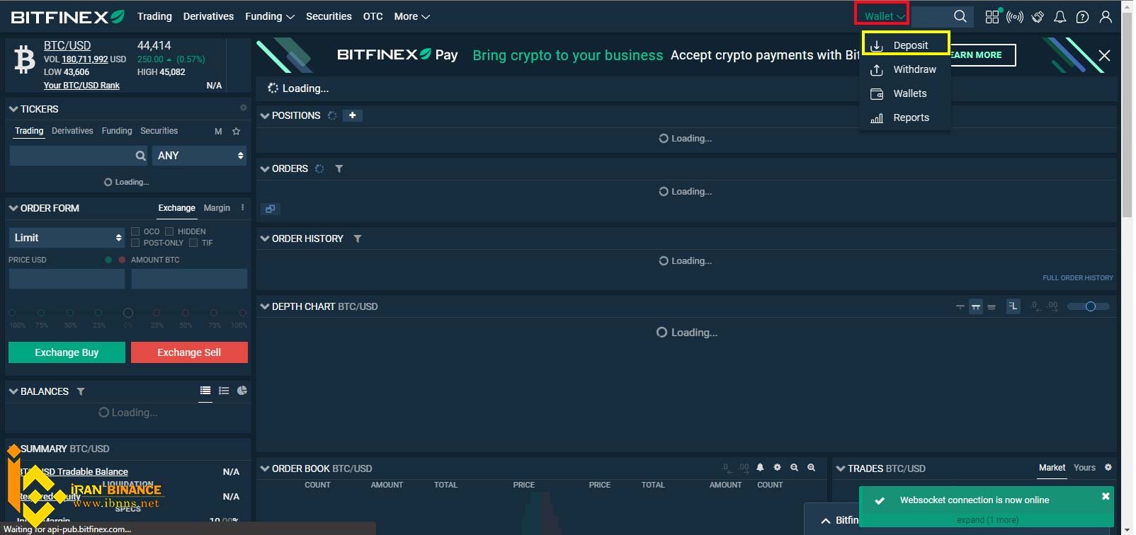آموزش واریز رمز ارز به حساب بیتفینکس