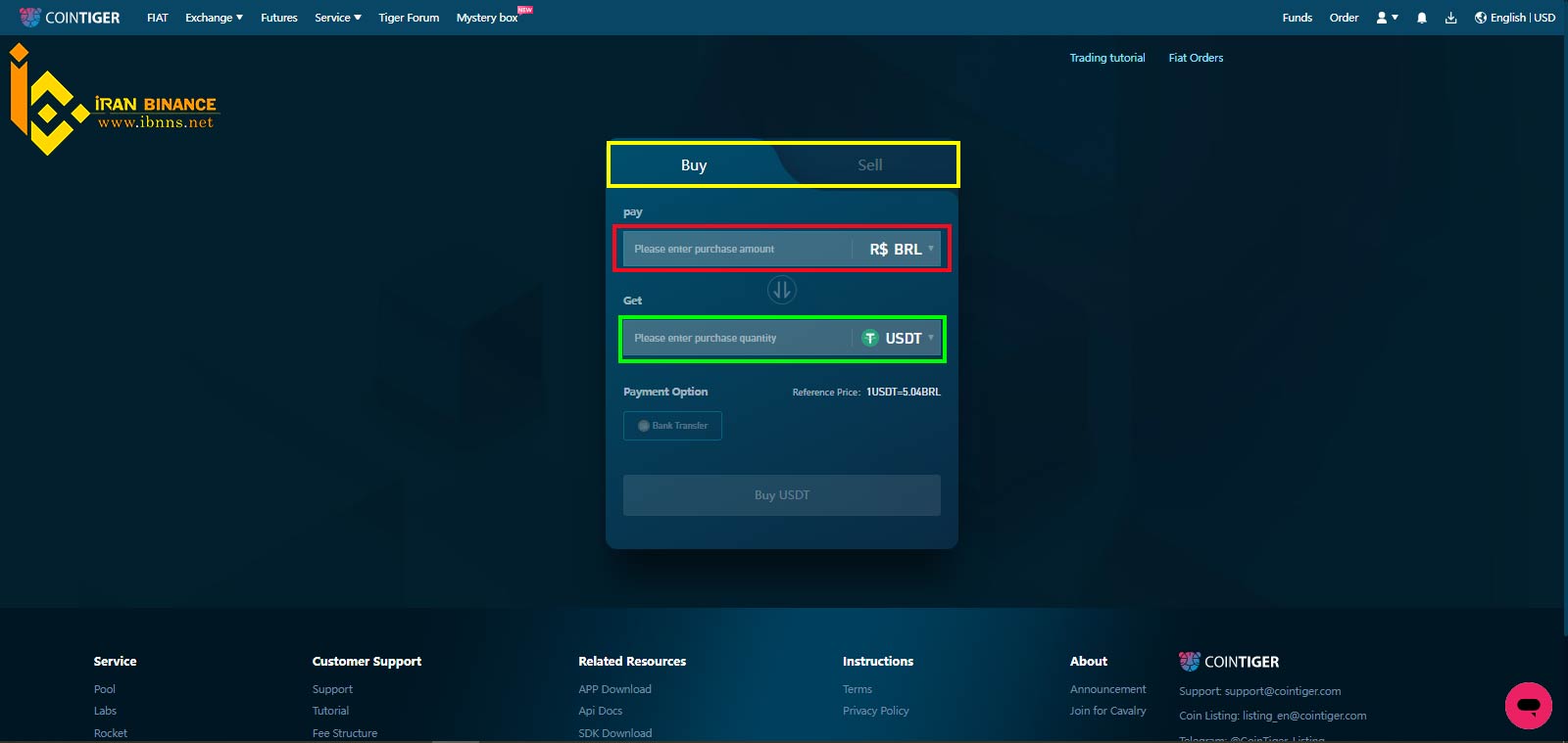 تبدیل فیات در صرافی کوین تایگر
