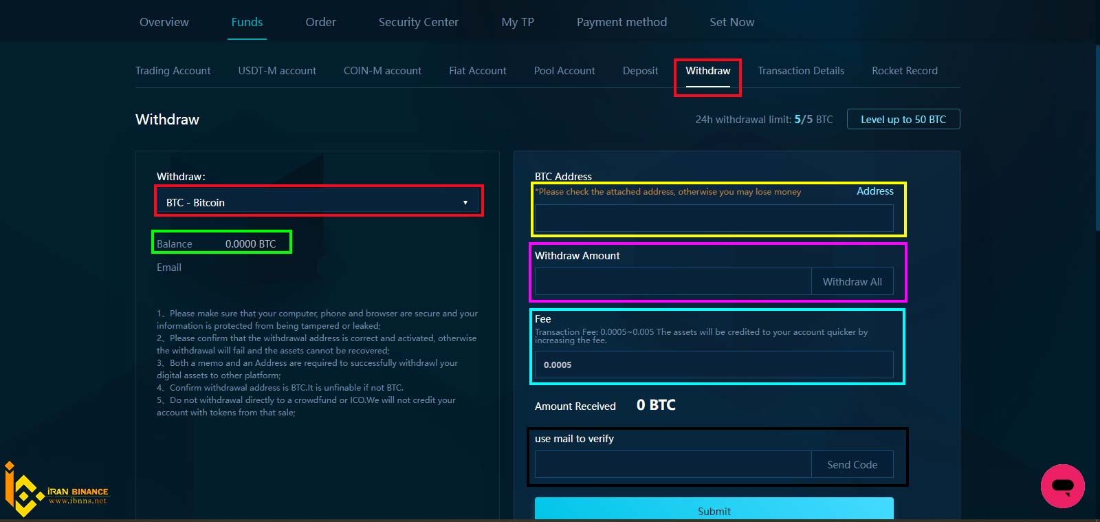 برداشت رمز ارز از حساب کوین تایگر